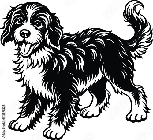 Bernedoodle Dog different poses silhouette vector design