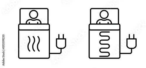House heating, warm electric blanket icon. Hot heater bed. Folded heating pad, warm electric blanket with heat controls. Temperature, warm comfort. heater and cooling symbol. 