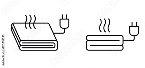 House heating, warm electric blanket icon. Hot heater bed. Folded heating pad, warm electric blanket with heat controls. Temperature, warm comfort. heater and cooling symbol. 