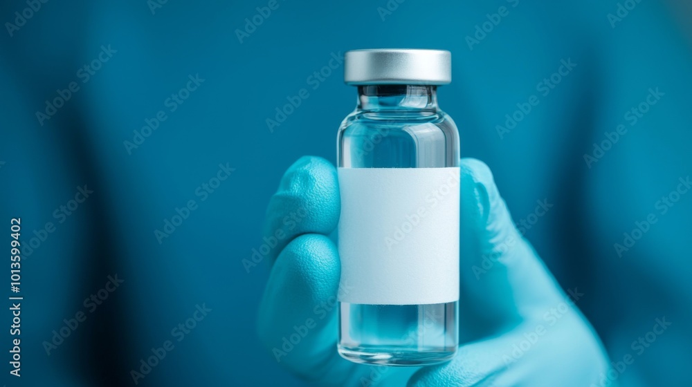 Close-Up of Gloved Hand Holding Medical Vial Close-Up of Gloved Hand Holding Medical Vial