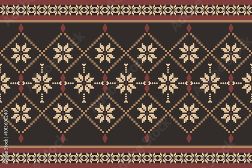 Geometric and cross stitch traditional ethnic pattern.floral pixel art embroidery. Elegance background abstract Aztec seamless pattern for fabric,cloth,dress,carpet,curtain,sarong,batik,wallpaper.