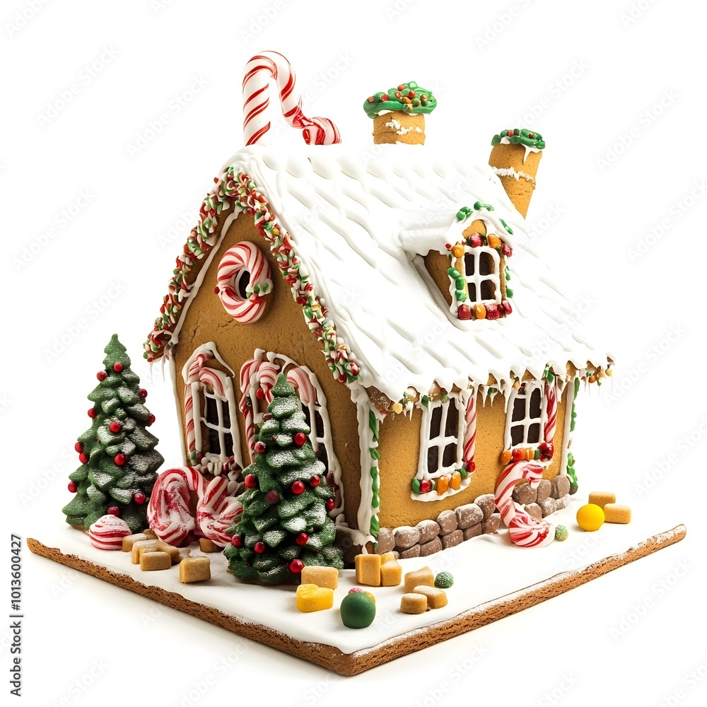 Gingerbread House Christmas on Isolated White Background Gingerbread House Christmas on Isolated White Background