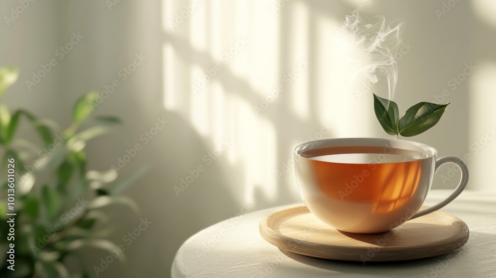 Steaming Herbal Tea in Minimalist Setting Steaming Herbal Tea in Minimalist Setting