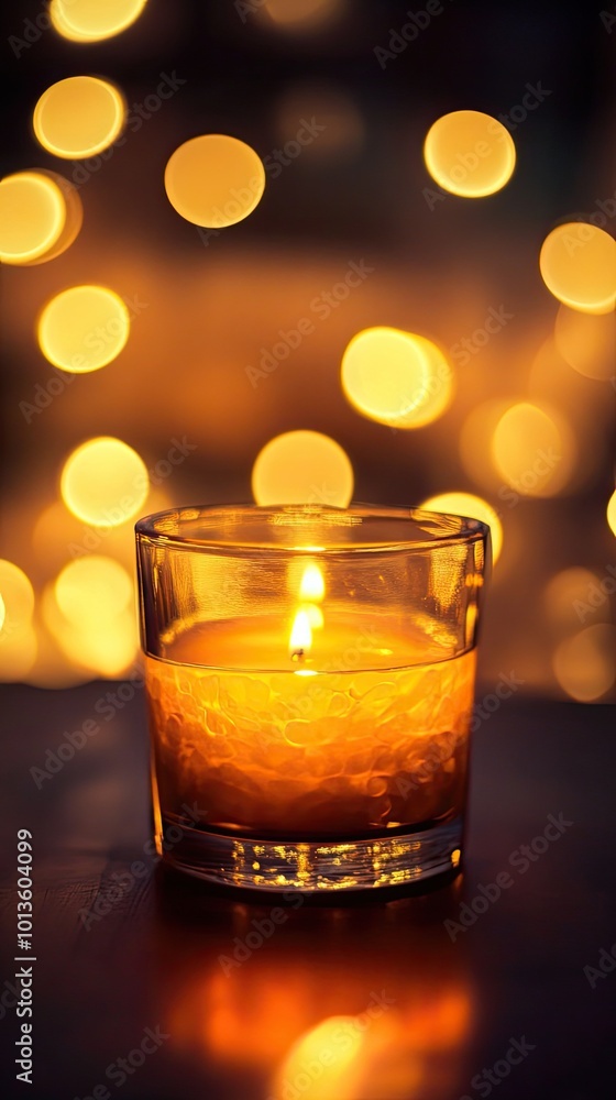 A glowing candle illuminates a cozy atmosphere, surrounded by soft bokeh lights, perfect for creating a warm ambiance. A glowing candle illuminates a cozy atmosphere, surrounded by soft bokeh lights, perfect for creating a warm ambiance.