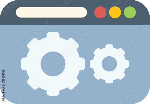 Browser window is displaying a website under construction, symbolized by two cogwheels turning