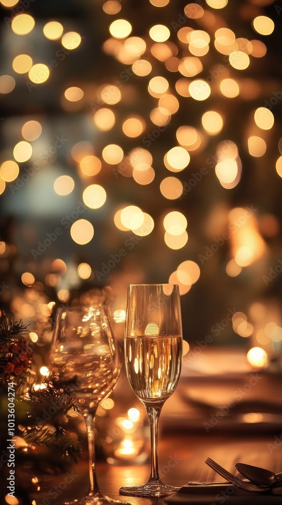 Sparkling glasses in a festive setting, illuminated by warm, twinkling lights, creating a cozy and celebratory atmosphere. Sparkling glasses in a festive setting, illuminated by warm, twinkling lights, creating a cozy and celebratory atmosphere.