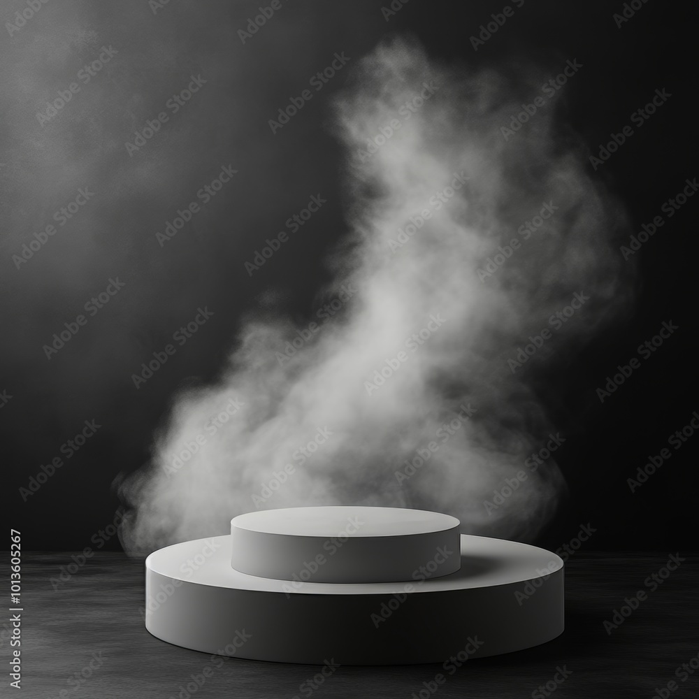 Podium, pedestal or platform with smoke on dark background. Podium, pedestal or platform with smoke on dark background.
