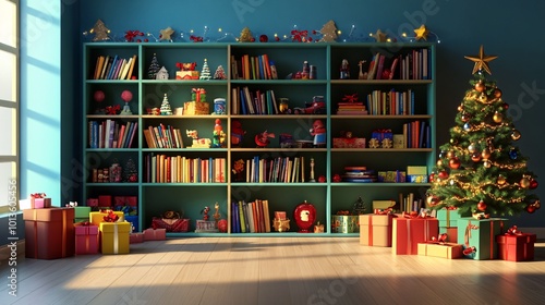 3D Cozy Holiday Bookroom for Children with Colorful Decor photo