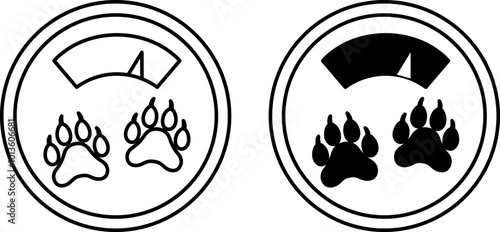 Low Calories Labels. Black and White Vector Icons. Pet Weight Loss. Cat's Food Properties. Food Packaging Sticker