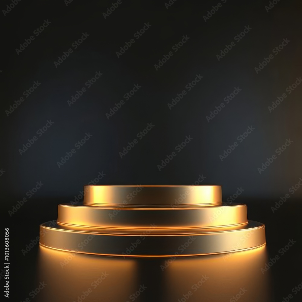 Golden podium on dark background. 3D illustration. High resolution. Golden podium on dark background. 3D illustration. High resolution.