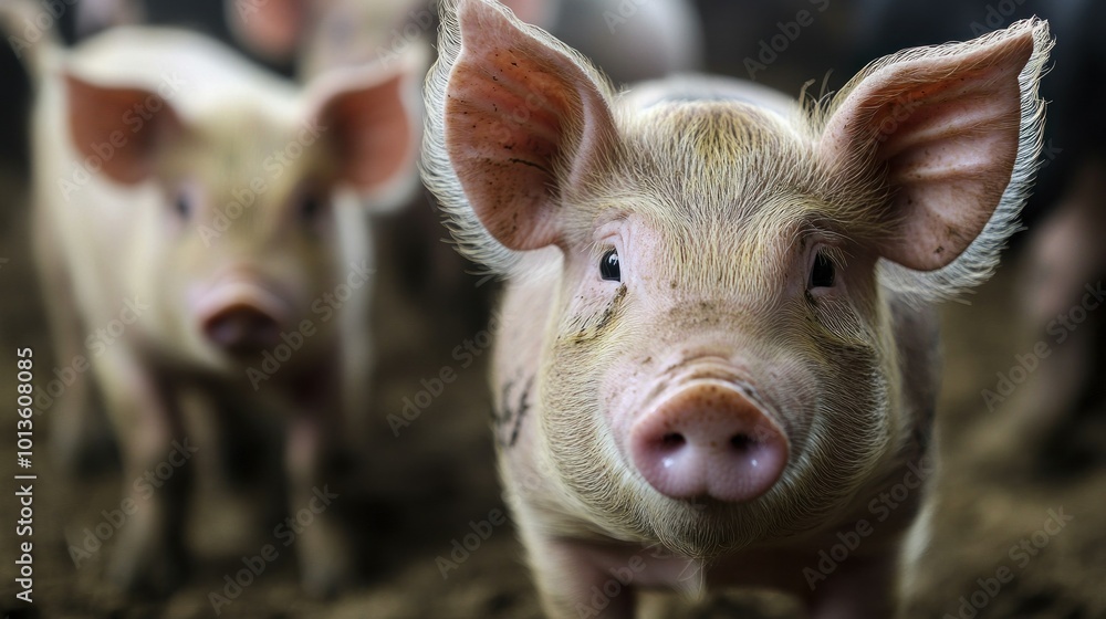 Close-up of a Piglet's Face with Blurred Background Close-up of a Piglet's Face with Blurred Background