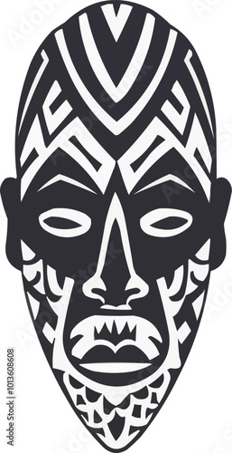 Hand drawn tribal mask icon vector art on white isolated background, vector design.