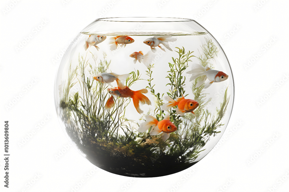 The image could be named Goldfish in festive bowls and glass, with colorful decorations and holiday themes The image could be named Goldfish in festive bowls and glass, with colorful decorations and holiday themes