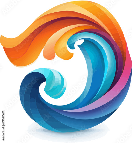 A colorful wave with a blue and orange swirl. The wave is made up of different colors and is very dynamic