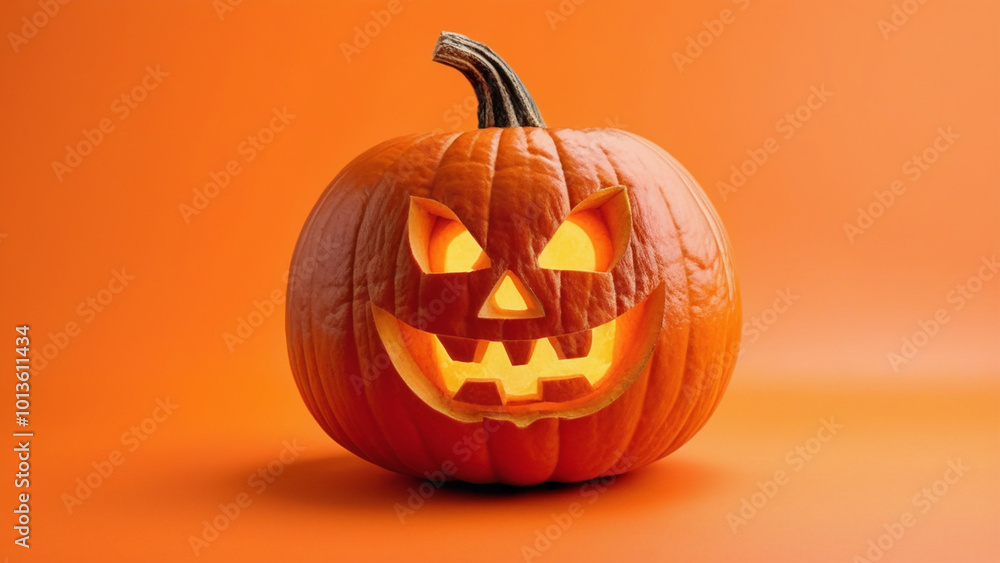 Real Jack O Lantern for halloween on orange background Real Jack O Lantern for halloween on orange background