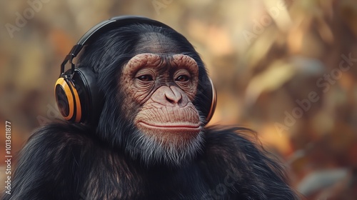 Chimpanzee Listening to Music - Watercolor photo