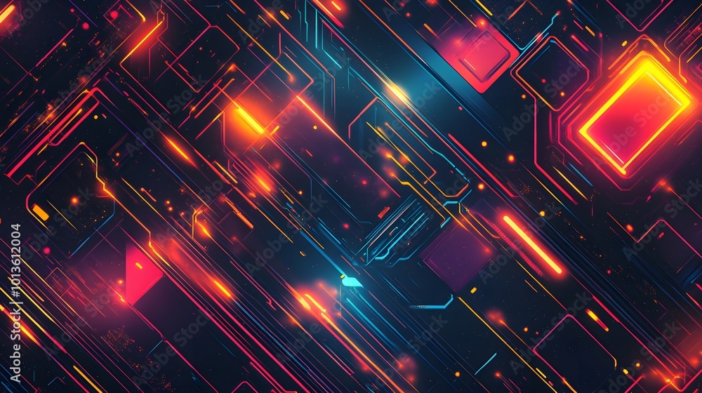 Abstract Digital Artwork with Neon Lights and Geometric Shapes Abstract Digital Artwork with Neon Lights and Geometric Shapes