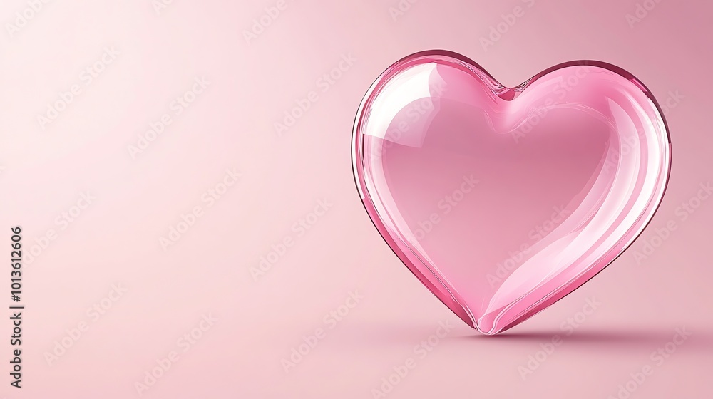 A single pink glass heart on a pink background. A single pink glass heart on a pink background.