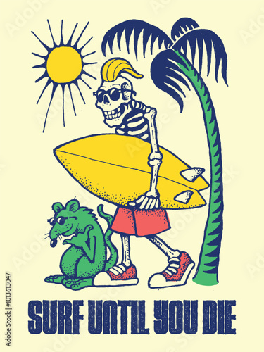 Skull surf illustration drawing vector