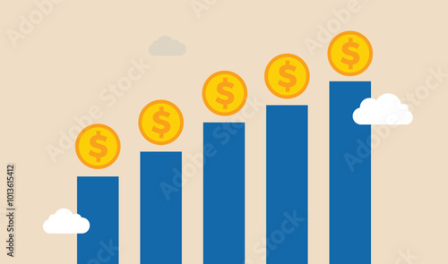 Economic growth concept gold currency flat vector design illustration.