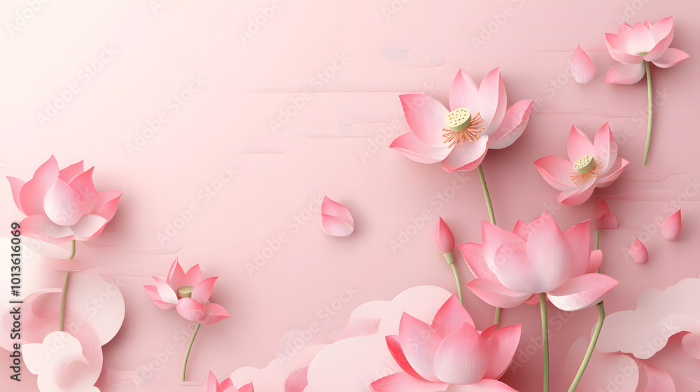 Fototapeta premium Pink Lotus Flowers on Soft Pastel Background design
