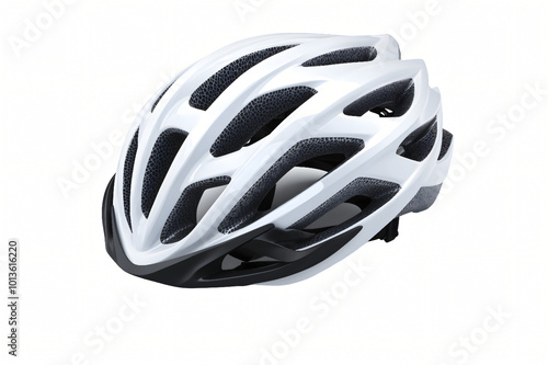 Isolated bicycle helmet in black, blue, and red on a white background, representing safety and protection for cycling