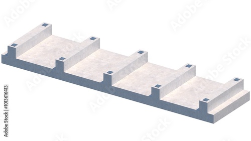 3D axonometric detail of a 50cm concrete site foundation with a disconnected 60cm thick sloof, made of concrete and reinforced steel, as a foundation for a heavy-duty industrial structure photo