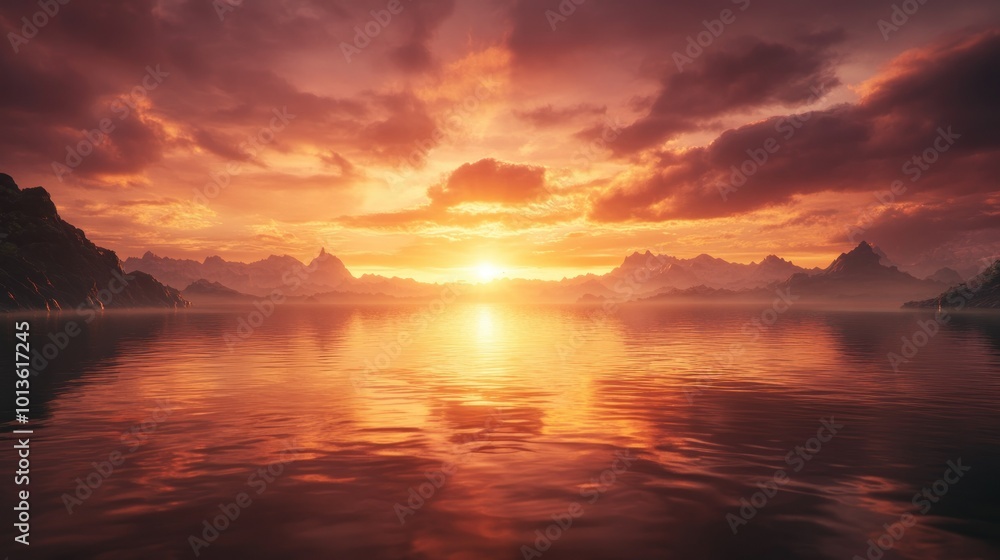 A Calm Lake Reflecting a Sunset Over Mountain Peaks A Calm Lake Reflecting a Sunset Over Mountain Peaks