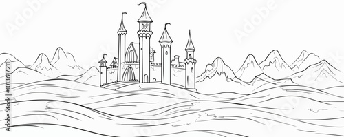 Continuous one line drawing castle on a white background. vector illustration.