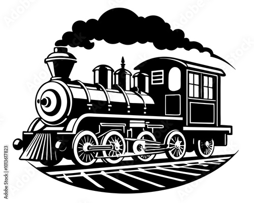 Silhouette of Vintage Steam Train Vector