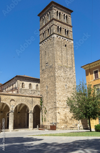 Bell tower of St. Mary Cathedral in Rieti, Italy