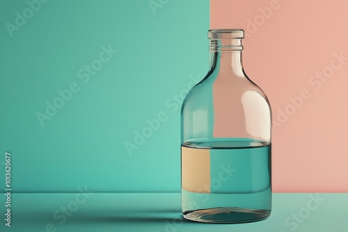 Wallpaper Mural A clear glass bottle filled with water stands against a pastel-colored backdrop in a minimal setting Torontodigital.ca