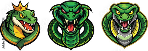 Fierce Green Anaconda Mascot Logo – Aggressive Snake Head with Fangs for Sports and Gaming Team. Generative AI photo