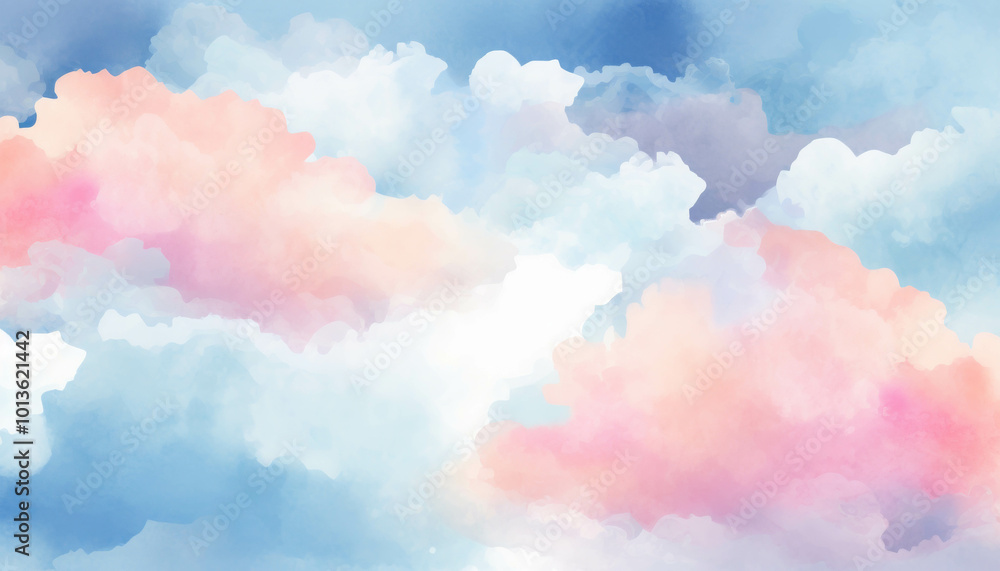 Fototapeta premium Vivid Watercolor Sky with Soft Clouds Above