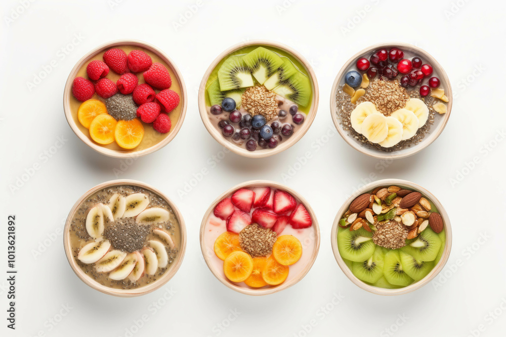Colorful Smoothie Bowls Artfully Topped with Fruit Colorful Smoothie Bowls Artfully Topped with Fruit
