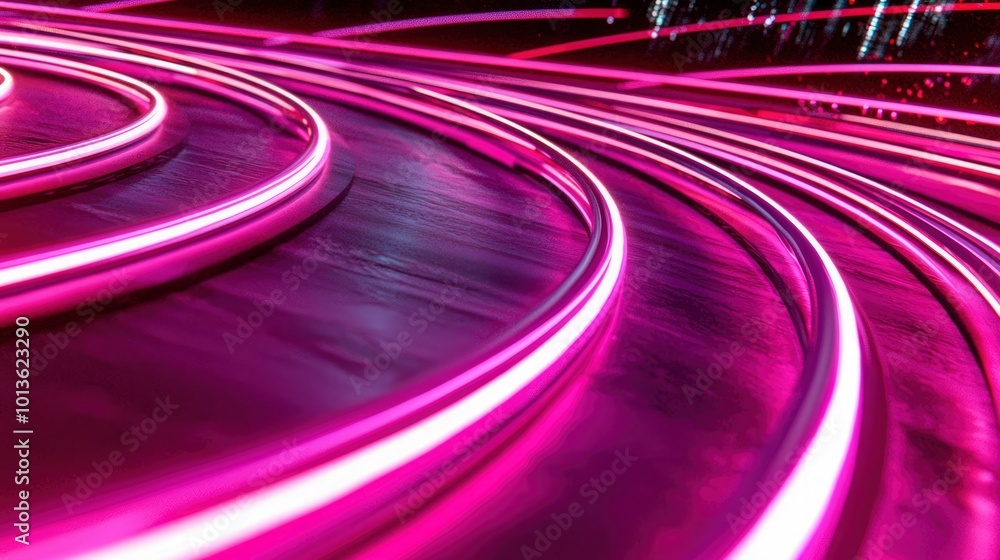 Abstract Pink and White Neon Lights Curving on a Dark Surface Abstract Pink and White Neon Lights Curving on a Dark Surface