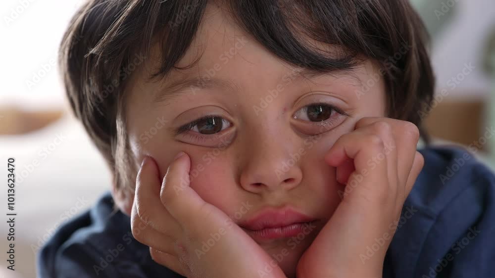 Young boy pressing hands to head, staring forward at an off-camera screen with a focused and intense expression, conveying a sense of concentration and engagement Young boy pressing hands to head, staring forward at an off-camera screen with a focused and intense expression, conveying a sense of concentration and engagement