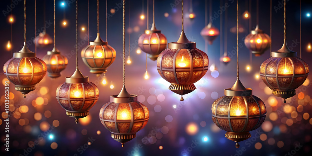 3D Glossy Diwali Hanging Lamps with Light Patterns - Elegant Background Image for Festive Celebrations - Glowing Light Design for Diwali Decor in a Sophisticated Setting 3D Glossy Diwali Hanging Lamps with Light Patterns - Elegant Background Image for Festive Celebrations - Glowing Light Design for Diwali Decor in a Sophisticated Setting
