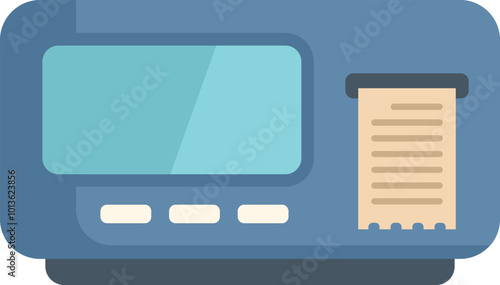 Electronic cash register printing paper receipt, modern device for paying with credit card