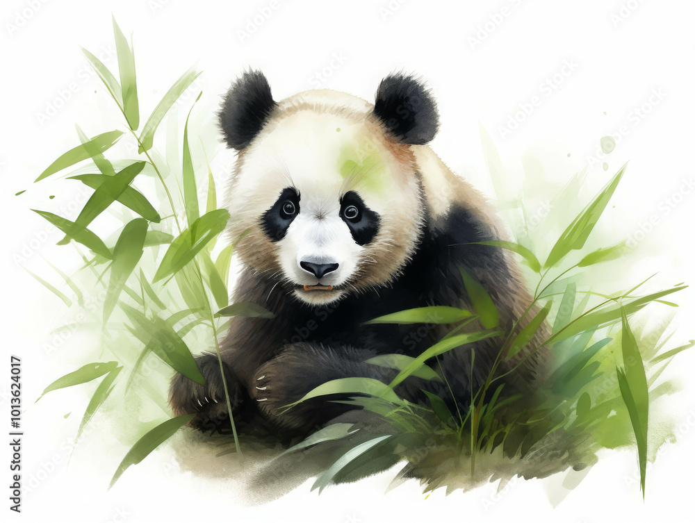 Fototapeta premium Peaceful Panda Watercolor Artwork in Nature
