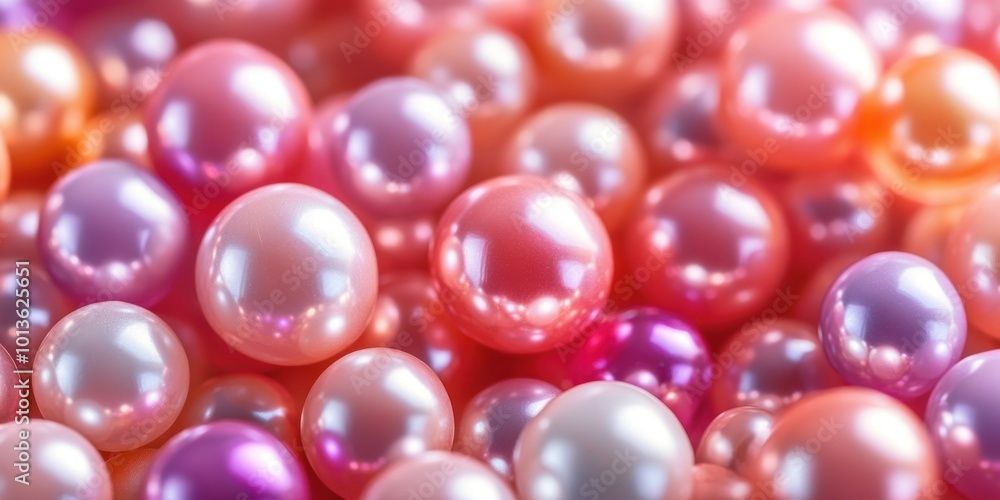 Close-up of iridescent pink and white pearls in a cluster. Close-up of iridescent pink and white pearls in a cluster.