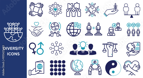 Diversity Icon Set Editable. Set of diversity icons, Human rights, ethnicity icons Vector.