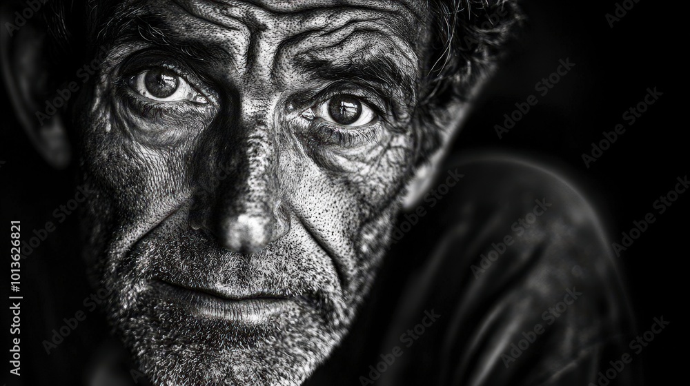 Man’s intense focus, deep furrow, high contrast light, cool shadows Man’s intense focus, deep furrow, high contrast light, cool shadows