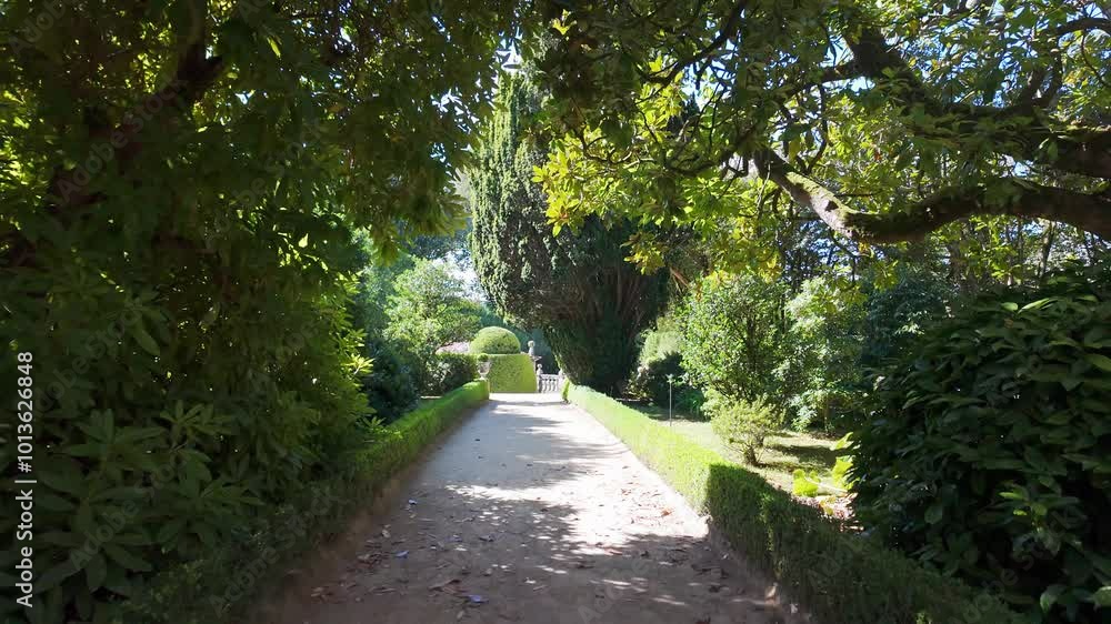 Wonderful path in the French style garden of the Pazo de Oca palace, Galicia, Spain. Wonderful path in the French style garden of the Pazo de Oca palace, Galicia, Spain.