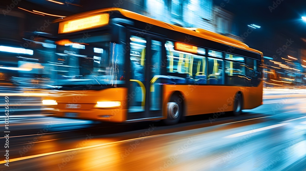 Bus in city traffic with motion blur, illustrating public transportation dynamics Bus in city traffic with motion blur, illustrating public transportation dynamics