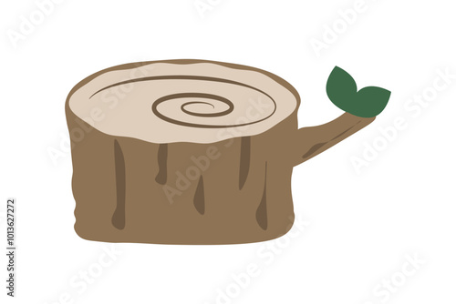 シンプルな葉っぱの生えた切り株のイラスト
