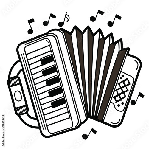 Accordion Music Instrument coloring  Vector design Logo