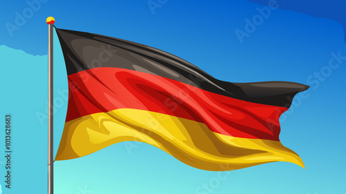 The German republican flag waving gracefully against a clear blue sky, symbolizing unity and national pride