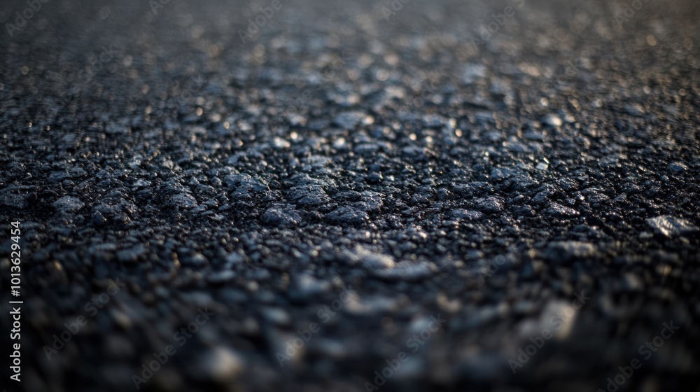 Close-up view of a textured asphalt surface, showcasing its roughness and details. Close-up view of a textured asphalt surface, showcasing its roughness and details.