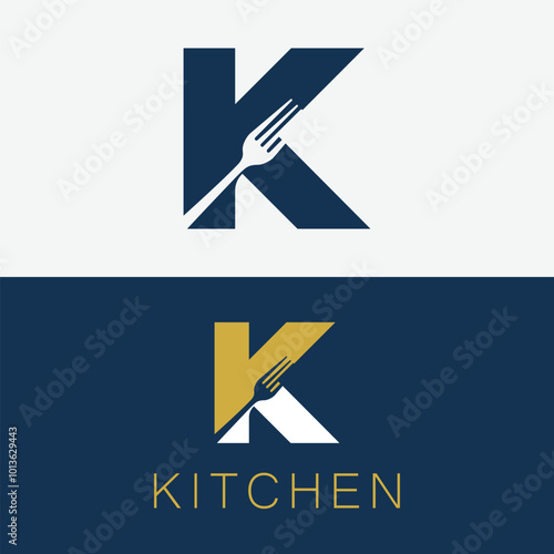 Simple, Modern and Unique illustration logo design initial K combine with spoon. Logo recommended